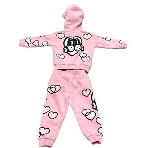 Givenchy Pink Chito Dog Heart Zip Up Hoodie Sweatpants Set Size 2T